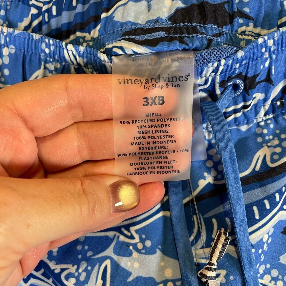 Vineyard Vines Chappy Swim Trunks 3XB Blue Fishing Print 7” NWT